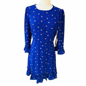 NWT Forever 21 Blue Floral Long Sleeve Dress Medium